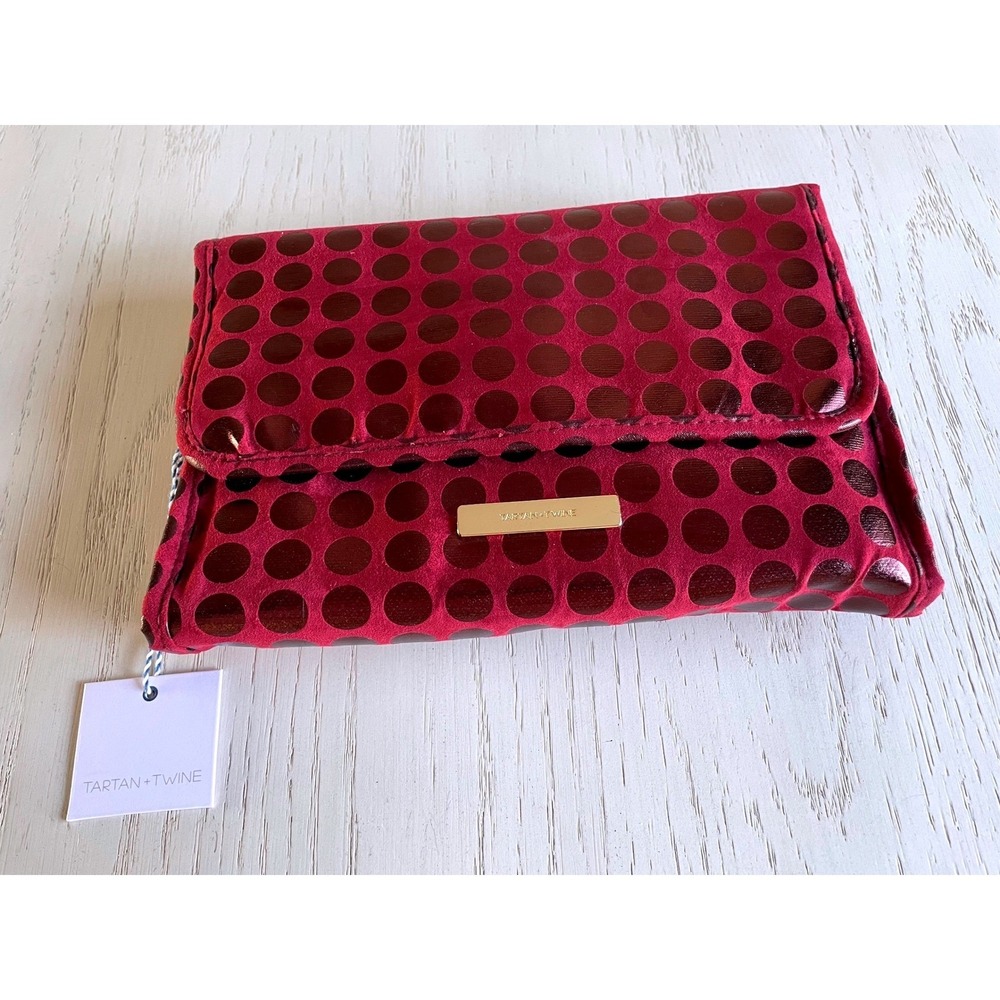 Tartan Twine Red Polka Dot Travel Jewelry Organizer Roll Bag Clutch Pouch